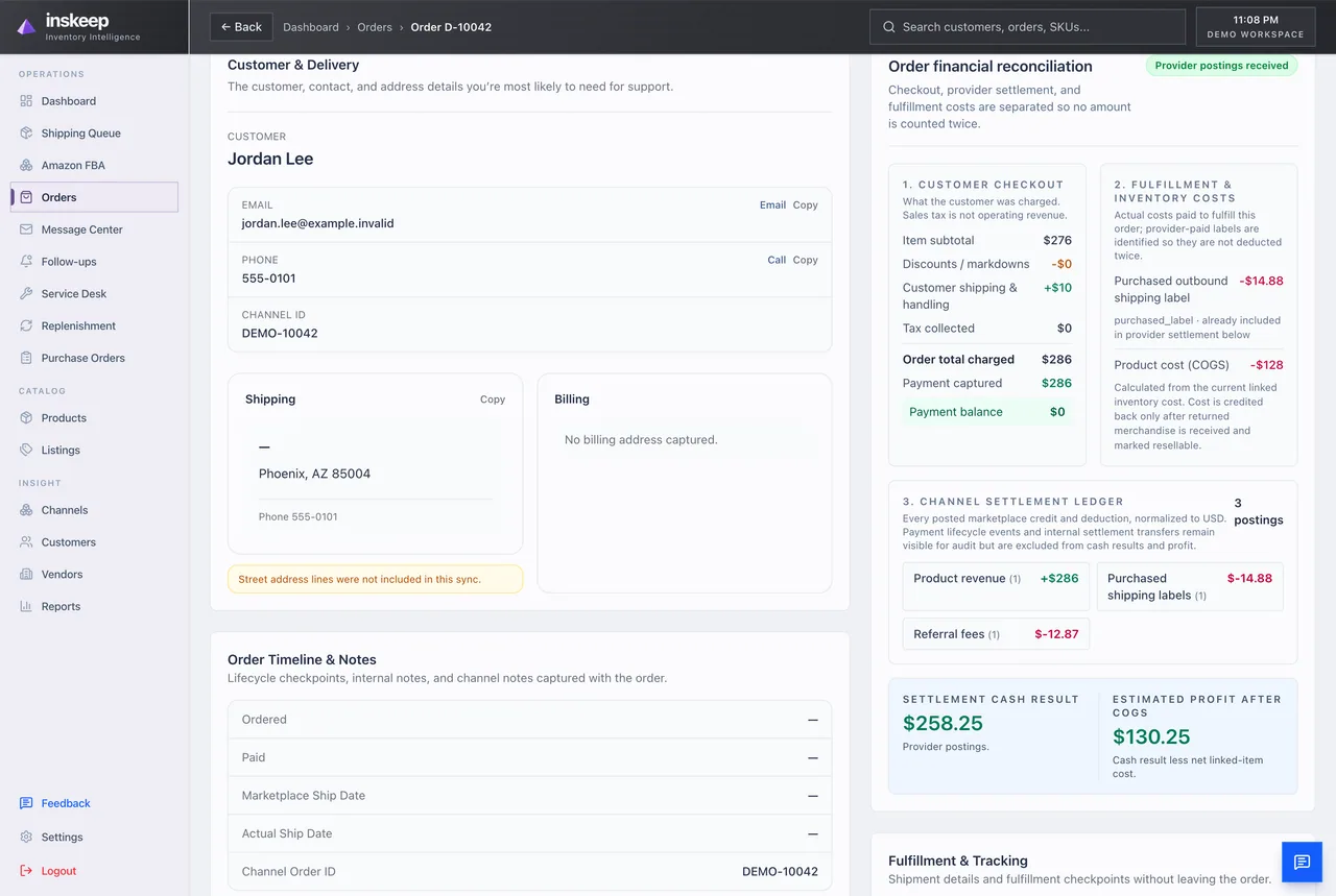 Trace the completed order from checkout to actual profit. in Inskeep