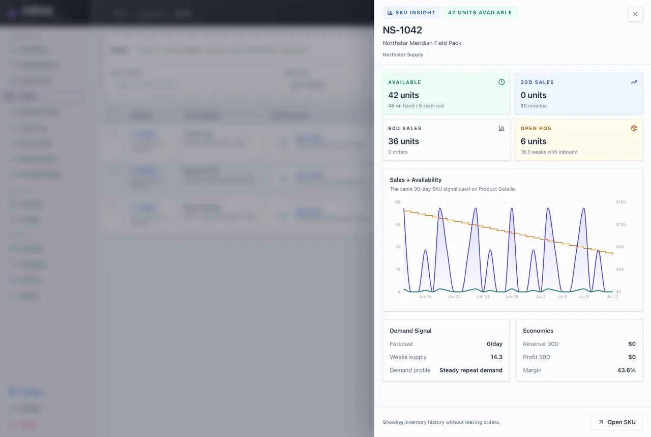 Check the purchased SKU without losing the order context. in Inskeep