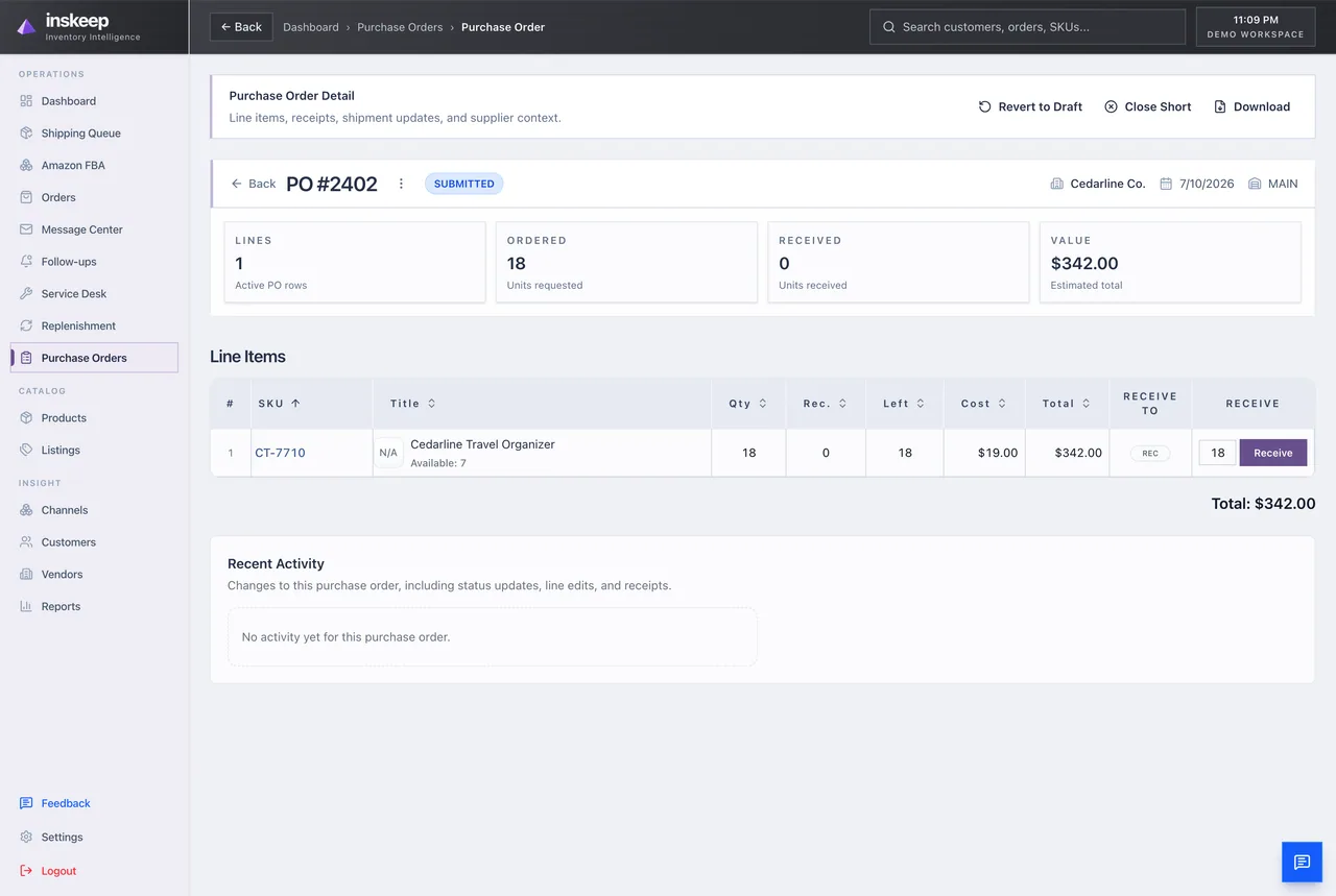 Record delivered quantities as soon as the order arrives. in Inskeep