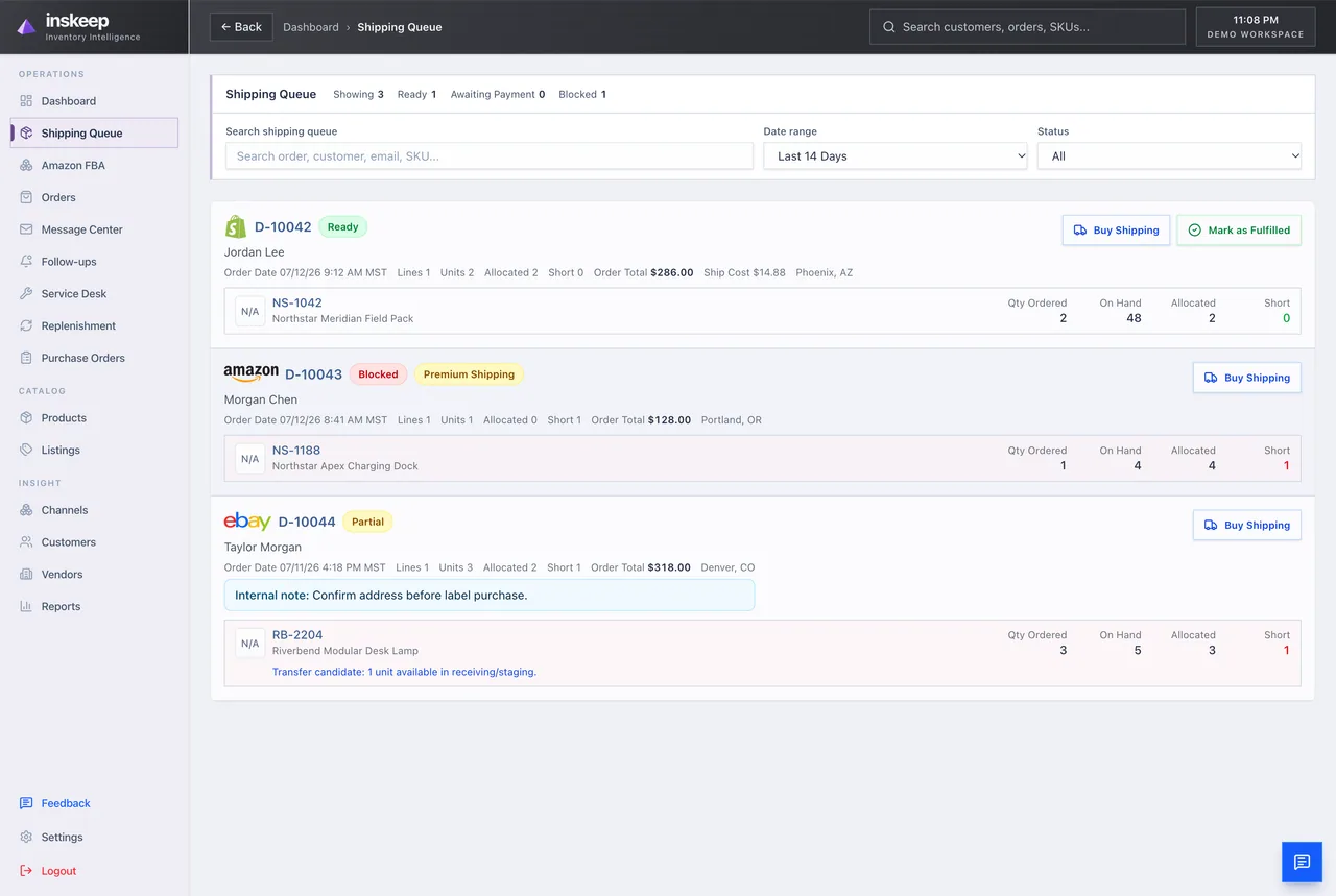 Send ready orders into a stock-aware shipping workflow. in Inskeep